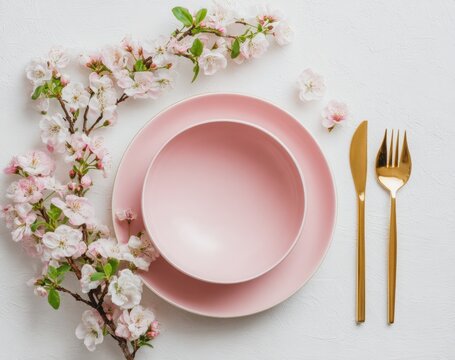 Pink dinnerware with cherry blossoms