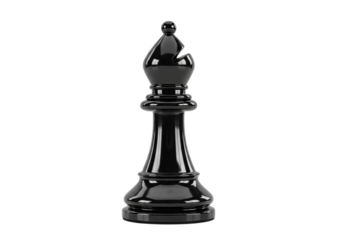 Close-up of a sleek transparent glass chess bishop piece reflecting light on a dark studio background