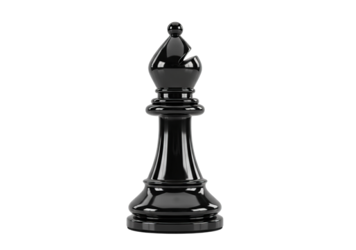 Close-up of a sleek transparent glass chess bishop piece reflecting light on a dark studio background