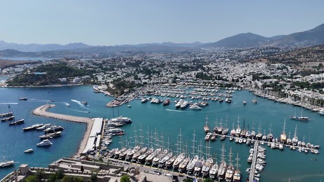 Aerial view of amazing summer town Bodrum in Aegan Turkey
