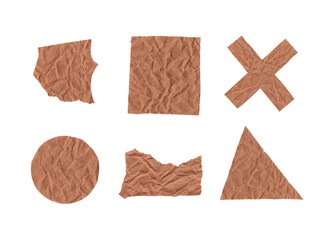 Set of torn geometric shapes made of wrinkled kraft paper on transparent background. Perfect for collages, posters, scrapbooking and modern graphic design.
