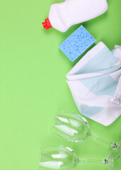 dishwashing liquid on the table. minimalism, space for text. Vertical photo format