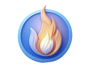 3D stylized fire icon, light orange flames, light blue circle frame