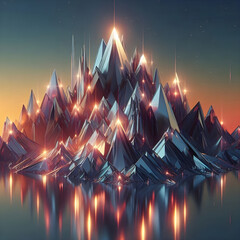Abstract crystal mountain – futuristic landscape digital art reflection