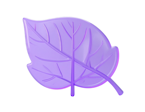 A stylized, vibrant purple leaf, seemingly 3D rendered, with intricate vein details