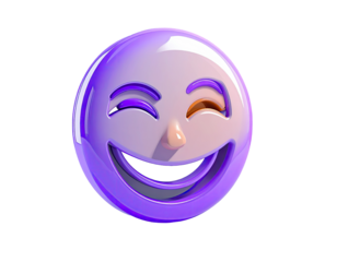 3D winking, smiling face, vibrant purple
