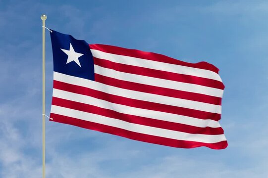Flag of Liberia Waving Proudly on a Flagpole. 3D Animation of Liberian flag. Seamless Loop with Matte.