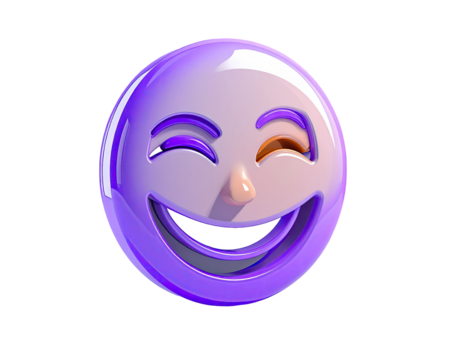 3D winking, smiling face, vibrant purple