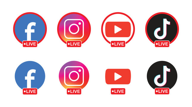 Facebook, Instagram, YouTube and TikTok Live Icons Set, Editorial&nbsp;Use&nbsp;Only