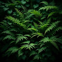 Lush Green Fern Foliage Against a Dark Background