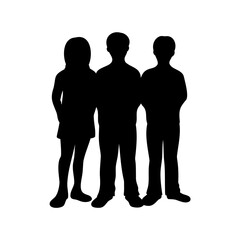 Silhouette of three people standing together on a white background illustration