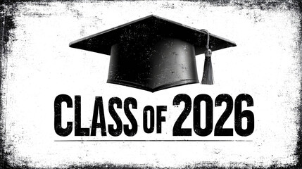 Class of 2026 Graduation for design, Mortarboard Icon on Transparent Background with grunge effect