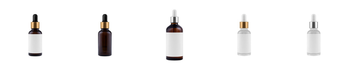 Dropper Bottle Mockup Set with Clear and Amber Glass and Interchangeable Caps