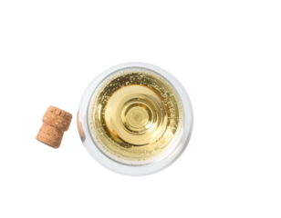 Champagne flute with cork, top view