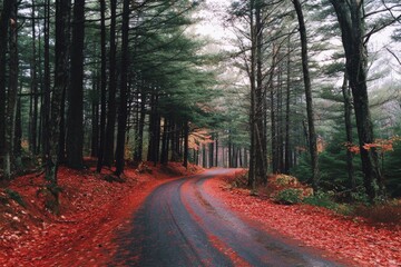 Obraz premium Winding road through a colorful autumn forest