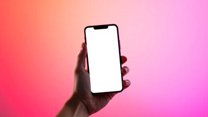 Hand holding phone with blank screen