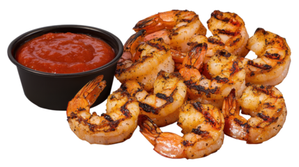 Grilled Shrimp with Sauce on Transparent Background Close Up Studio Shot