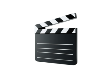 3D Rendered Sleek Black and White Movie Clapperboard on Transparent Background