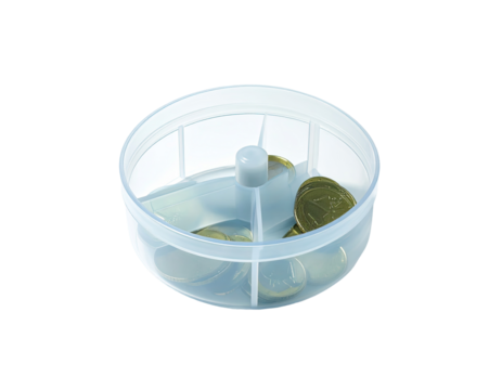 Clear plastic coin sorter with coins inside (2)