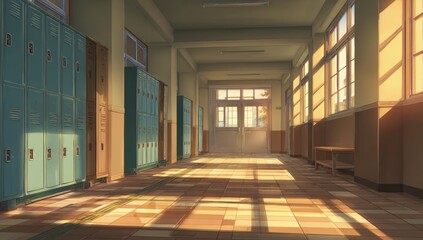 School hallway bathed in sunlight