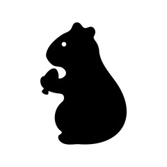 A whimsical silhouette of a standing guinea pig, holding food item