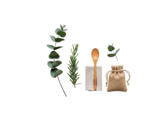 Luxurious bamboo spoon and pouch set with natural elements for a sophisticated aesthetic