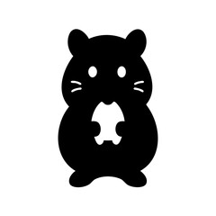 Stylized black silhouette of a hamster with puffed cheeks eating food
