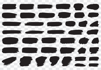 Collection of black brush strokes in various shapes and sizes, Black Brush Stroke Silhouette Collection – Grunge Paint Vector Set, Hand Drawn Brush Stroke Texture – Black Paint Vector Collection