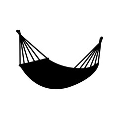 Stylized silhouette of a hammock suspended, evoking leisure and relaxation