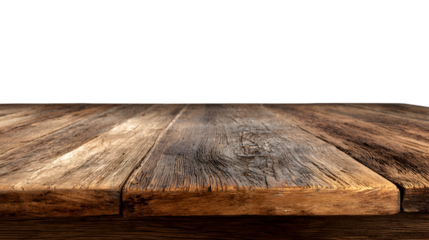 Rustic wooden table surface with weathered texture isolated on transparent background
