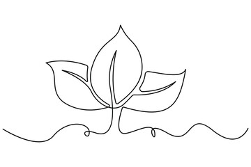 Minimalist single line sprout with leaves growing plant outline art vector for nature concept
