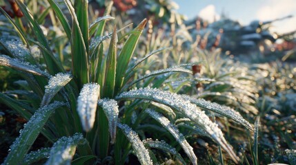 Fototapeta premium Frosty plants, morning light