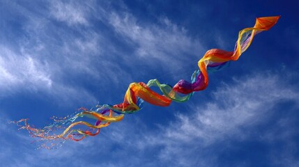 Colorful kite soaring in a vibrant blue sky