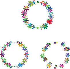 Colorful floral wreaths and scattered flowers colorful flowers