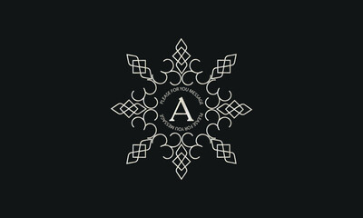 Luxury monogram logo template for badge design with centered letter A. Trendy vintage frame illustration, good for fashion boutique, alcohol or hotel brand.