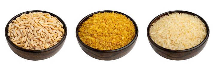Pirinç White Background; Bulgur White Background; Arpa Şehriye White Background