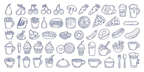 Assorted food and drink doodles illustration icons