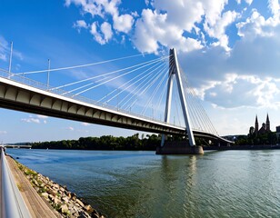 Obraz premium Modern cable-stayed bridge over river