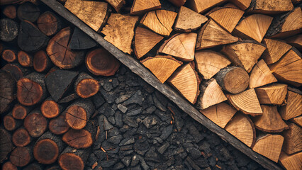 Firewood and Charcoal, Split Composition, Top View