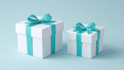 Obraz premium Two white gift boxes with teal ribbons