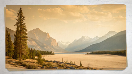 Vintage Landscape Photograph With Mountains and Lake