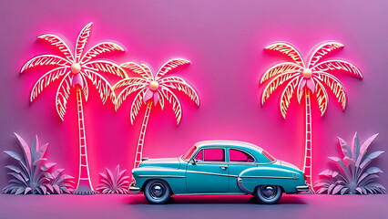 Retro car on the beach