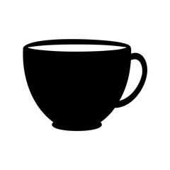 Monochrome silhouette of a coffee cup or tea cup on white backdrop