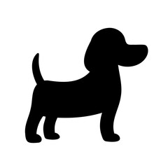 Simple black silhouette of a cute short legged dog standing still