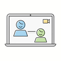 
Video conference on laptop. Remote work & online meeting vector icon