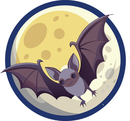 Silhouette of a bat flying across a luminous full moon with a star filled night sky background isolated on white background isolated on transparent background
