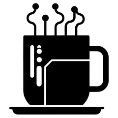Steaming hot coffee cup silhouette with futuristic accents