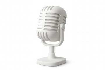 Vintage white microphone against transparent backdrop, highlighting classic broadcasting design for podcast and audio recording professionals