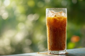 chilled caramel iced coffee in tall glass