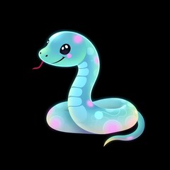 Fototapeta premium Cute Pastel Glowing Snake on a Black Background